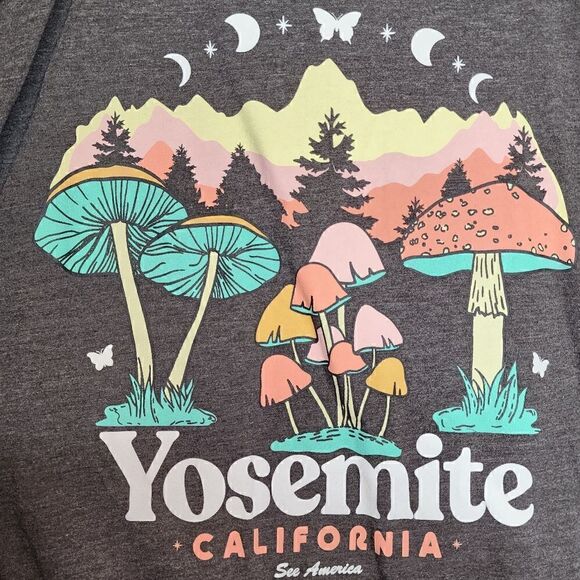 6X 30W Torrid Grey Yosemite California Cold Shoulder Tee Mushroom Hippie Nature - Picture 6 of 9